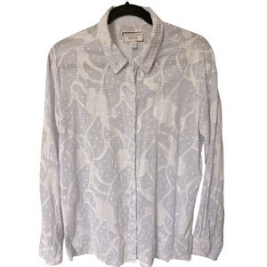 Johnny Was Workshop Flore Seersucker Embroidered Button Down Top Blue/White M